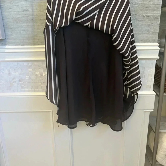 Ralph Lauren brown white chevron stripe skirt 6 smooth satin-like a-line - Picture 7 of 11